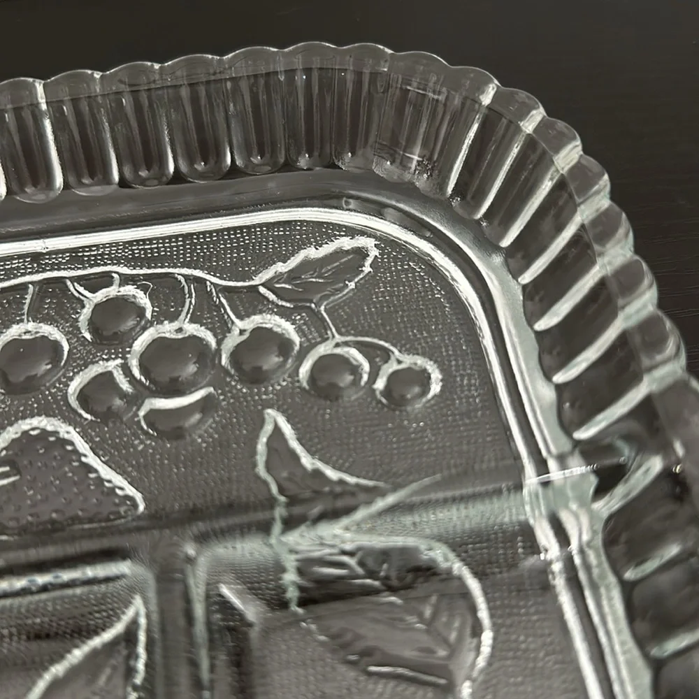 1960 Indiana Glass Co. Imperial Glass Fruit Embossed Divided Serving Tray Dish